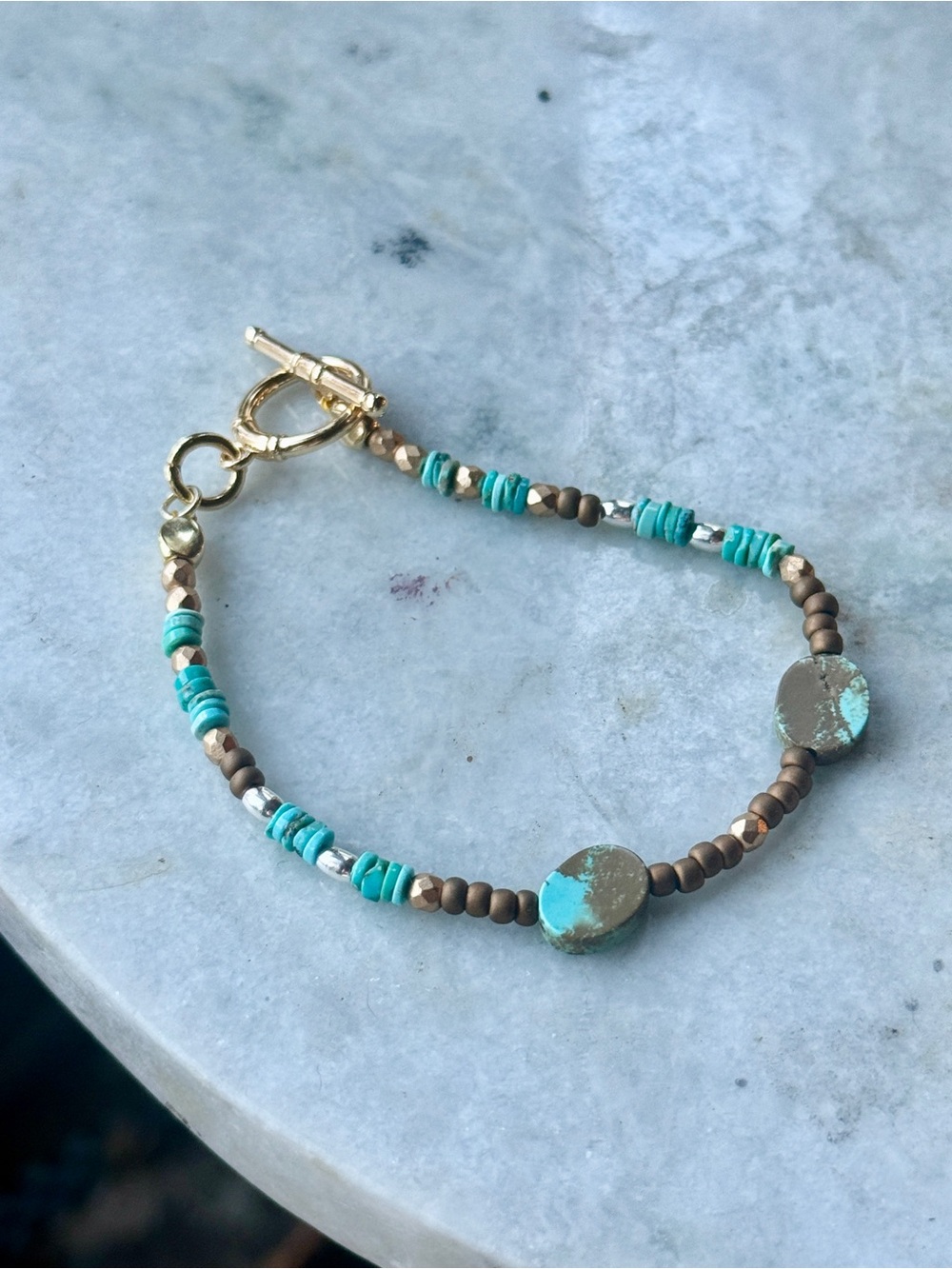 Beaded Turquoise bracelet with 14k gold clasp
